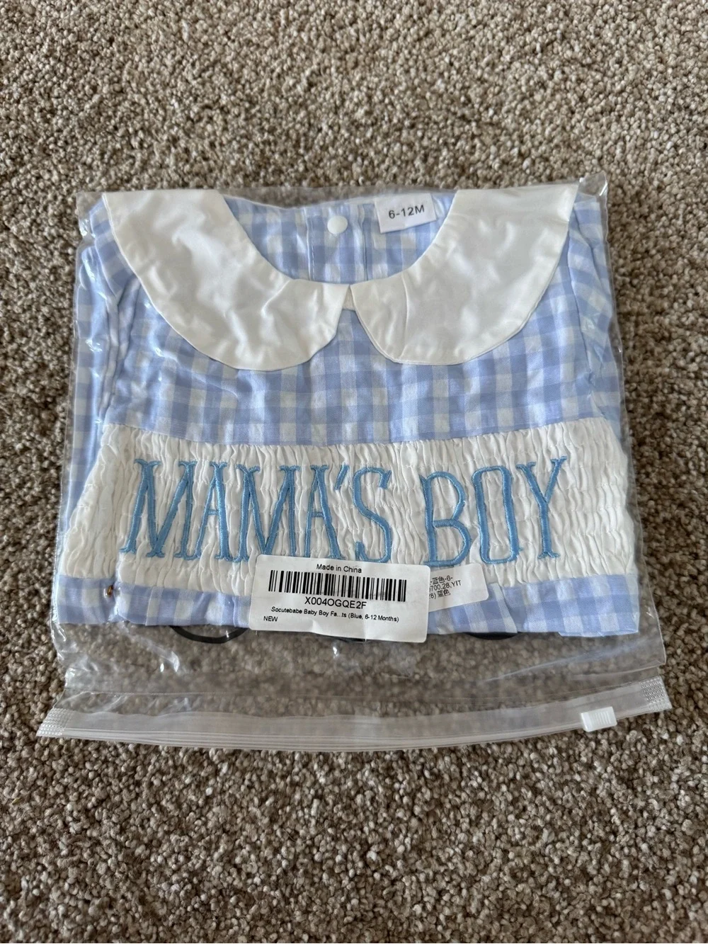 Light Blue Gingham Baby Bubble Romper with Peter Pan Collar